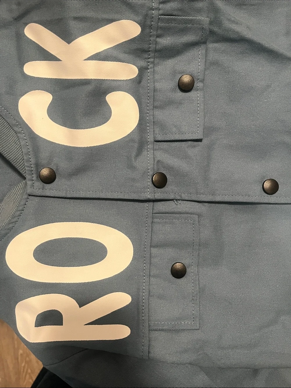 SHEIN Light Blue 'ROCK' Snap-Front Jacket